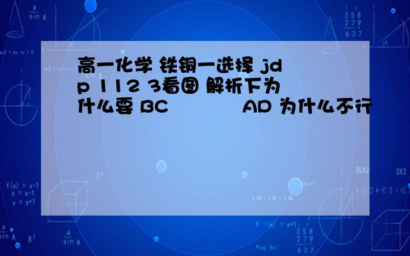 高一化学 铁铜一选择 jd p 112 3看图 解析下为什么要 BC            AD 为什么不行