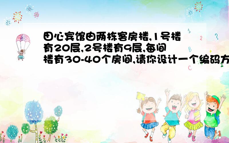 田心宾馆由两栋客房楼,1号楼有20层,2号楼有9层,每间楼有30-40个房间,请你设计一个编码方案