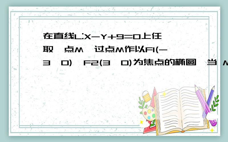 在直线L:X-Y+9=0上任取一点M,过点M作以F1(-3,0),F2(3,0)为焦点的椭圆,当 M在什么位置时,所作椭圆长轴...在直线L:X-Y+9=0上任取一点M,过点M作以F1(-3,0),F2(3,0)为焦点的椭圆,当M在什么位置时,所作椭圆长