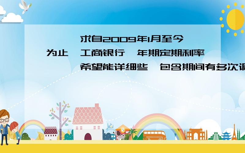 ◆◆◆求自2009年1月至今为止,工商银行一年期定期利率◆◆◆希望能详细些,包含期间有多次调整的,每次调整的利率和起始截止日期.