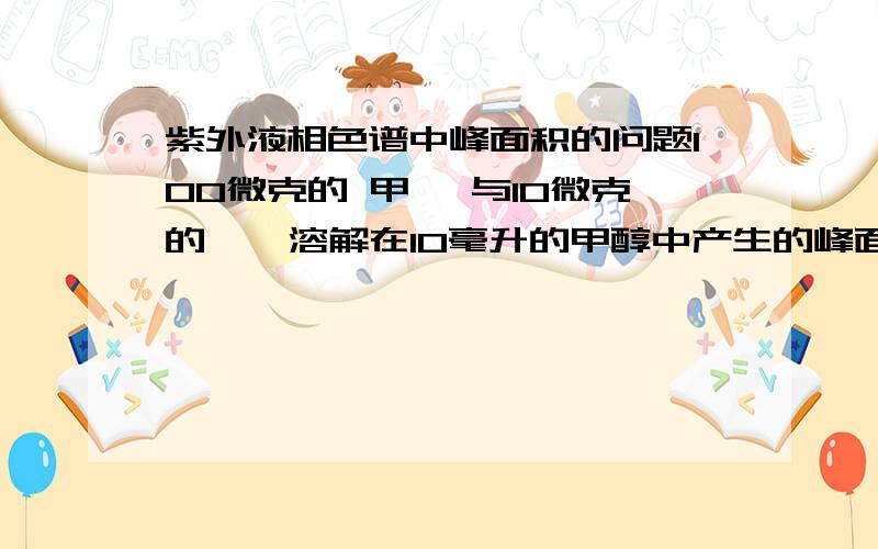 紫外液相色谱中峰面积的问题100微克的 甲苯 与10微克的 萘 溶解在10毫升的甲醇中产生的峰面积为什么是萘的大?