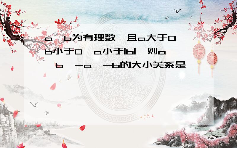 a,b为有理数,且a大于0,b小于0,a小于|b|,则a,b,-a,-b的大小关系是