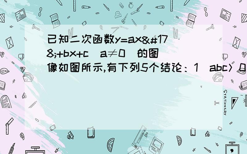 已知二次函数y=ax²+bx+c（a≠0）的图像如图所示,有下列5个结论：1）abc＞0；2）b＜a+c；3）4a+2b+c＞0；4）2c＜3b；5）a+b＞m(ma+b)        主要是问第4个空,