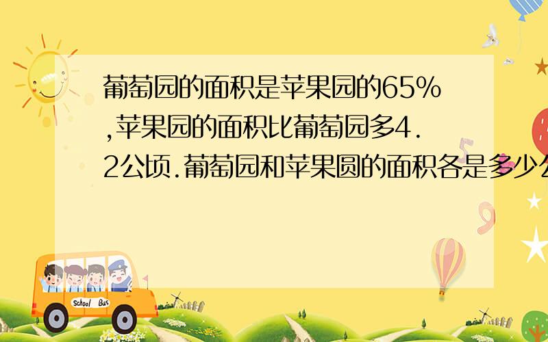 葡萄园的面积是苹果园的65%,苹果园的面积比葡萄园多4.2公顷.葡萄园和苹果圆的面积各是多少公顷?