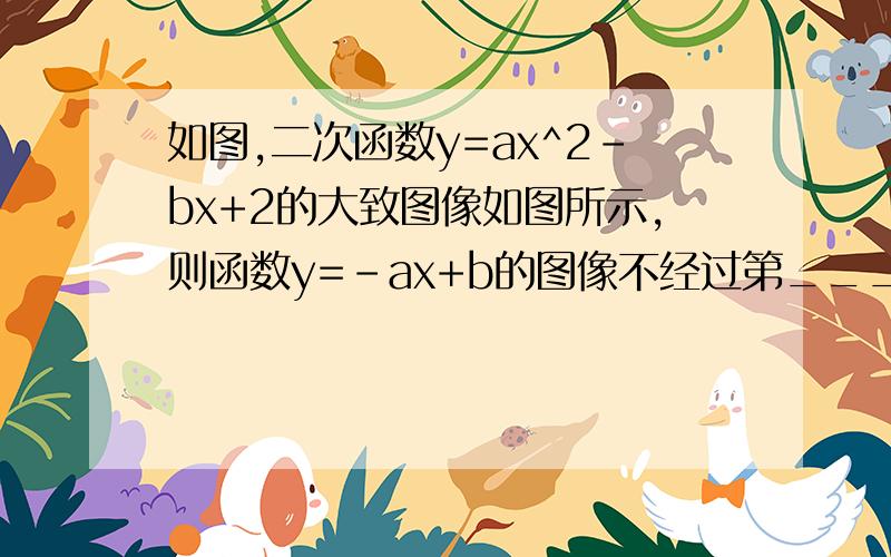 如图,二次函数y=ax^2-bx+2的大致图像如图所示,则函数y=-ax+b的图像不经过第____象限.http://wenwen.soso.com/z/q334698126.htm