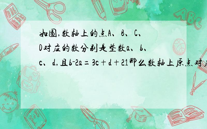 如图,数轴上的点A、B、C、D对应的数分别是整数a、b、c、d,且b-2a=3c+d+21那么数轴上原点对应的点是A .A点 B.B点 C.C点 D.D点 图 ——|—|—|—|—|—|—|—|—|—|—→ A B C D