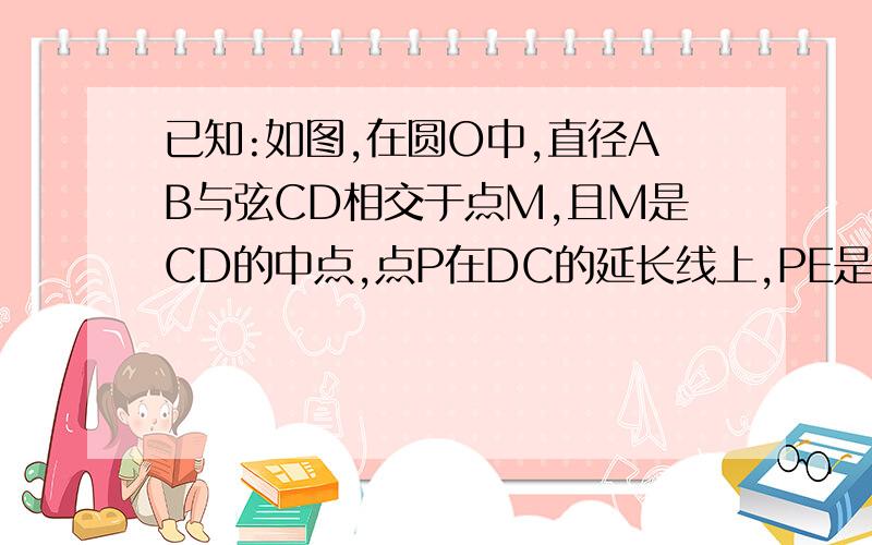 已知:如图,在圆O中,直径AB与弦CD相交于点M,且M是CD的中点,点P在DC的延长线上,PE是圆O的切线,E是切点,AE我已经会做了