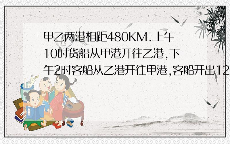 甲乙两港相距480KM.上午10时货船从甲港开往乙港,下午2时客船从乙港开往甲港,客船开出12时与货船后相遇货船每时行15KM  求客船每时行多少KM?