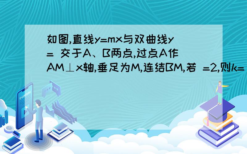 如图,直线y=mx与双曲线y= 交于A、B两点,过点A作AM⊥x轴,垂足为M,连结BM,若 =2,则k=