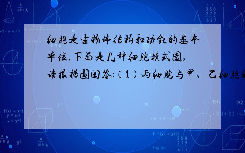 细胞是生物体结构和功能的基本单位.下面是几种细胞模式图,请根据图回答：（1）丙细胞与甲、乙细胞的主要区别是没有___.