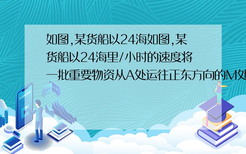 如图,某货船以24海如图,某货船以24海里/小时的速度将一批重要物资从A处运往正东方向的M处,在点A处测得某岛