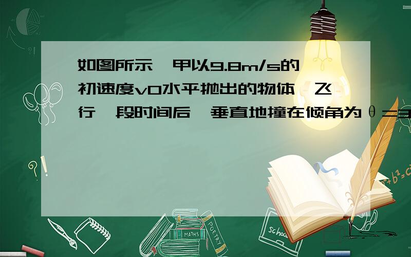 如图所示,甲以9.8m/s的初速度v0水平抛出的物体,飞行一段时间后,垂直地撞在倾角为θ=30°的斜面上,则物