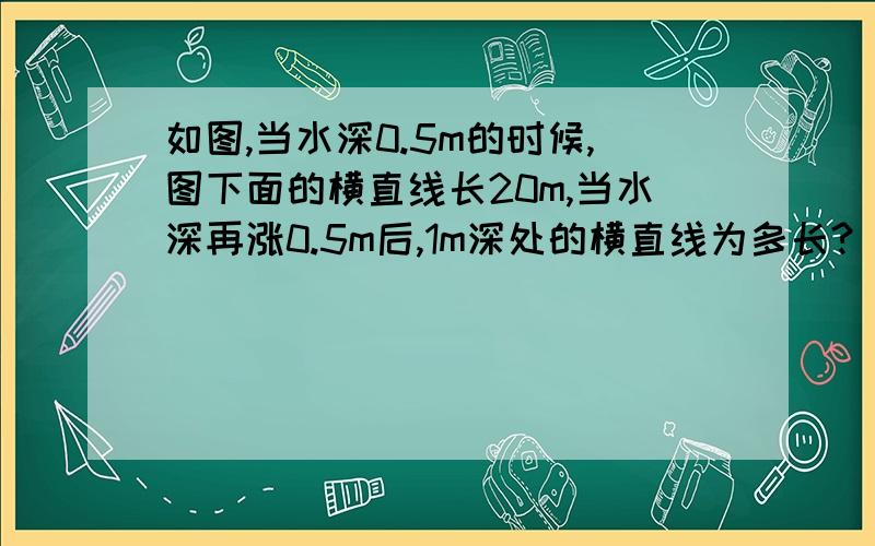 如图,当水深0.5m的时候,图下面的横直线长20m,当水深再涨0.5m后,1m深处的横直线为多长?