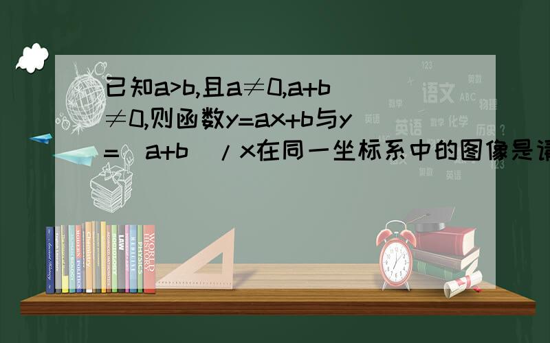 已知a>b,且a≠0,a+b≠0,则函数y=ax+b与y=(a+b)/x在同一坐标系中的图像是请说出不可能相交于的象限