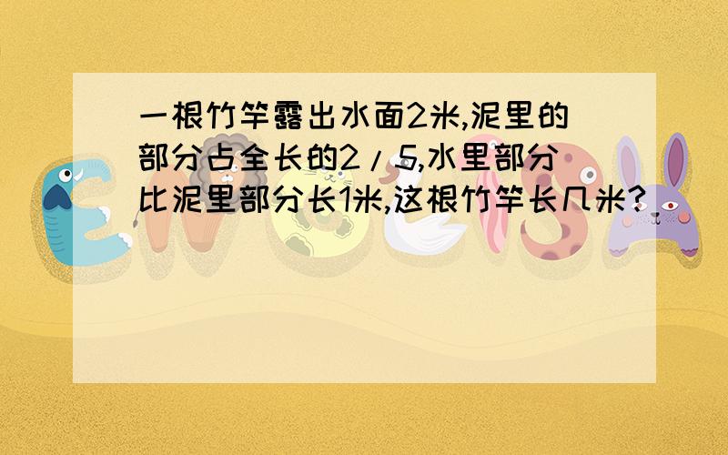 一根竹竿露出水面2米,泥里的部分占全长的2/5,水里部分比泥里部分长1米,这根竹竿长几米?