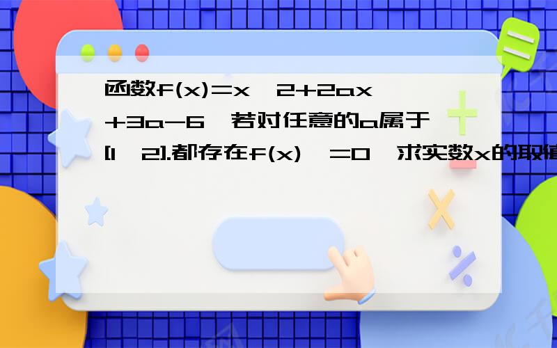 函数f(x)=x^2+2ax+3a-6,若对任意的a属于[1,2].都存在f(x)>=0,求实数x的取值范围