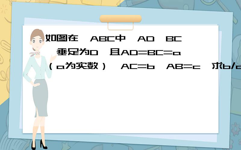 如图在△ABC中,AD⊥BC,垂足为D,且AD=BC=a（a为实数）,AC=b,AB=c,求b/c+c/b的最大值