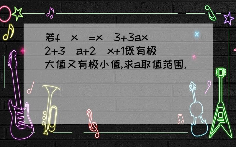 若f(x)=x^3+3ax^2+3(a+2)x+1既有极大值又有极小值,求a取值范围,