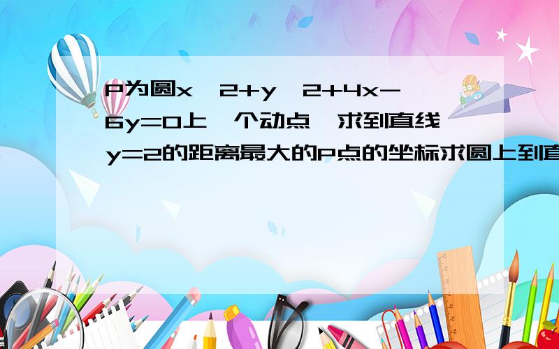 P为圆x^2+y^2+4x-6y=0上一个动点,求到直线y=2的距离最大的P点的坐标求圆上到直线y=2的距离为1的点的坐标