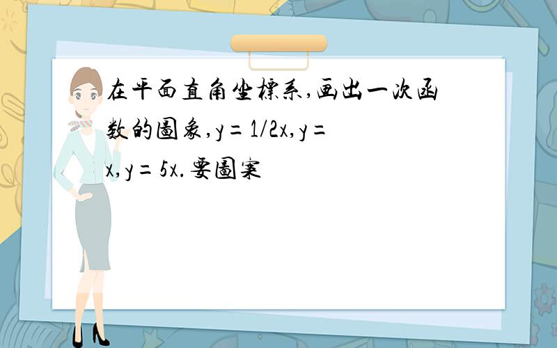 在平面直角坐标系,画出一次函数的图象,y=1/2x,y=x,y=5x.要图案