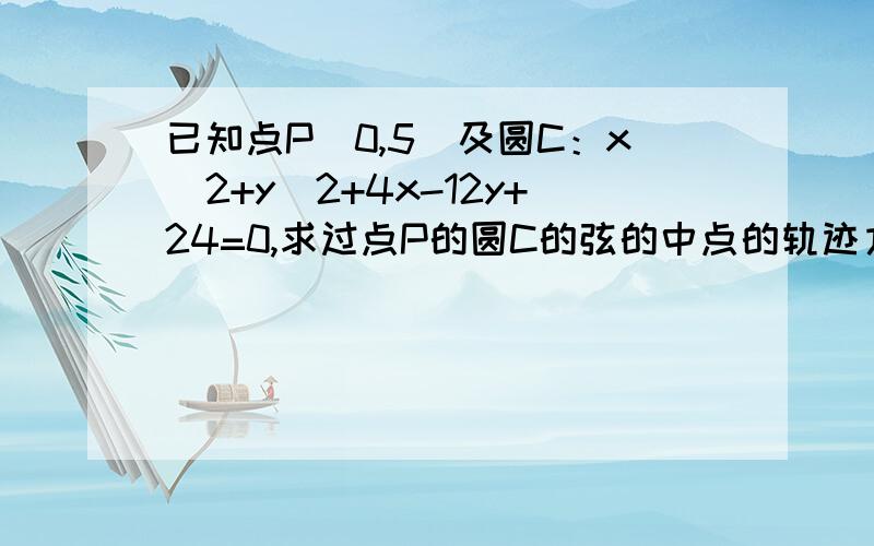 已知点P（0,5）及圆C：x^2+y^2+4x-12y+24=0,求过点P的圆C的弦的中点的轨迹方程.