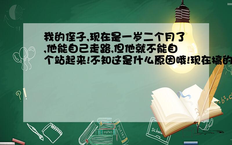 我的侄子,现在是一岁二个月了,他能自己走路,但他就不能自个站起来!不知这是什么原因哦!现在搞的家人也挺担心的!