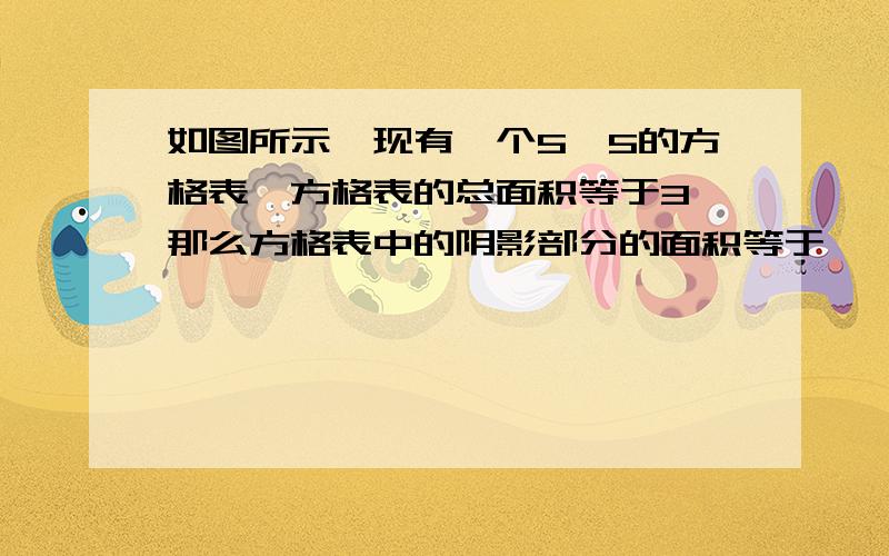 如图所示,现有一个5*5的方格表,方格表的总面积等于3,那么方格表中的阴影部分的面积等于