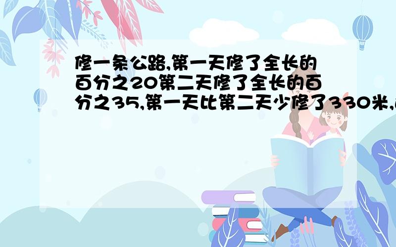 修一条公路,第一天修了全长的百分之20第二天修了全长的百分之35,第一天比第二天少修了330米,这条路有多长