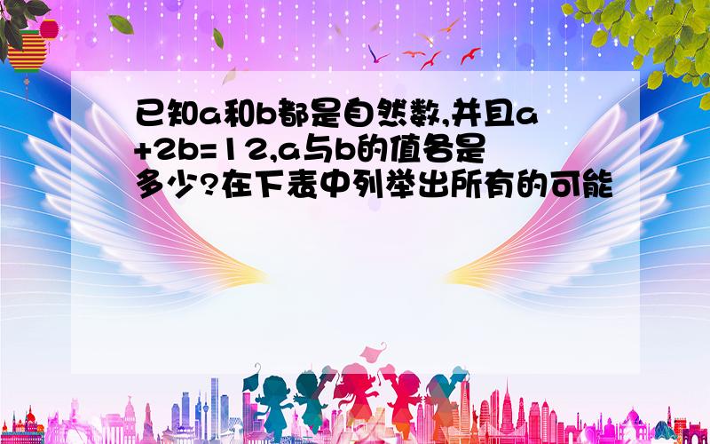 已知a和b都是自然数,并且a+2b=12,a与b的值各是多少?在下表中列举出所有的可能