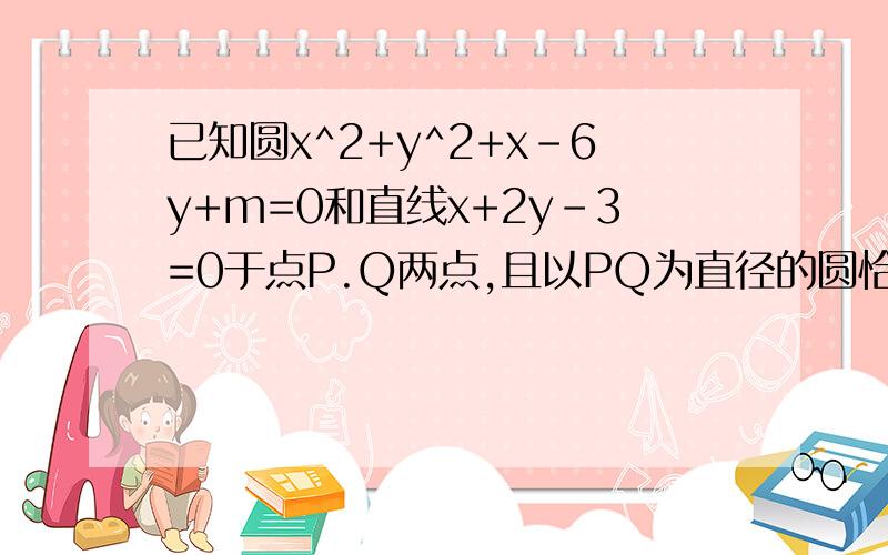 已知圆x^2+y^2+x-6y+m=0和直线x+2y-3=0于点P.Q两点,且以PQ为直径的圆恰过坐标原点,求实数m的值.要是你这样口头说说谁都会 关键的是我要用圆系来解