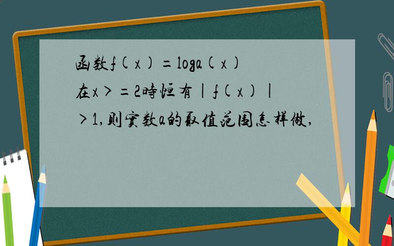 函数f(x)=loga(x)在x>=2时恒有|f(x)|>1,则实数a的取值范围怎样做,