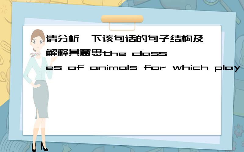 请分析一下该句话的句子结构及解释其意思the classes of animals for which play is important