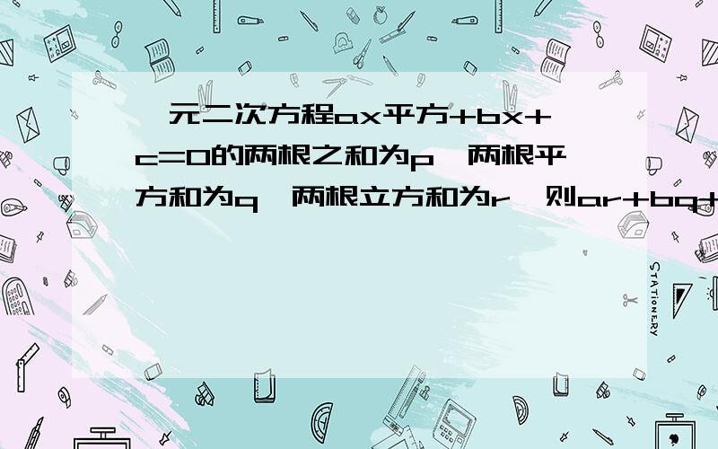 —元二次方程ax平方+bx+c=0的两根之和为p,两根平方和为q,两根立方和为r,则ar+bq+cp值 A-1 B.0 ...—元二次方程ax平方+bx+c=0的两根之和为p,两根平方和为q,两根立方和为r,则ar+bq+cp值 A-1 B.0 C.1 D .2 2.要