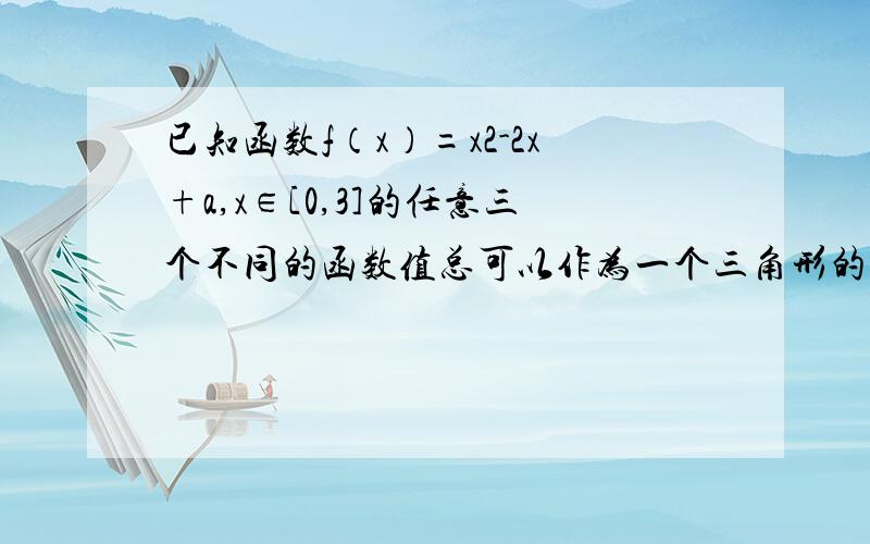 已知函数f（x）=x2-2x+a,x∈[0,3]的任意三个不同的函数值总可以作为一个三角形的三边长,则实数a的取值范围a≥5,为什么能取等