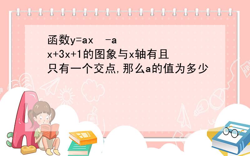 函数y=ax²-ax+3x+1的图象与x轴有且只有一个交点,那么a的值为多少