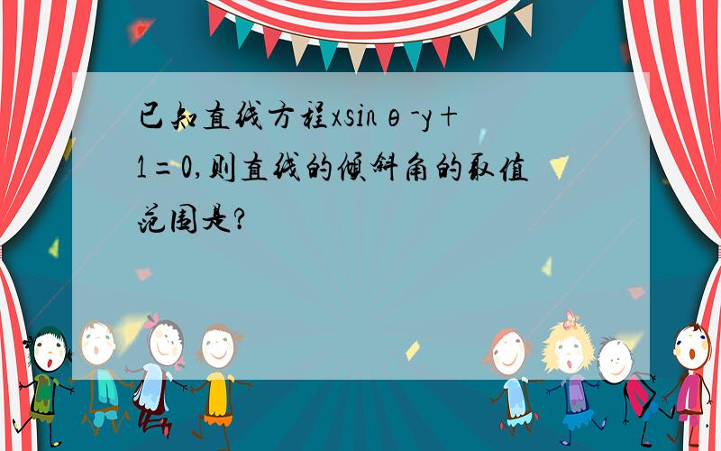 已知直线方程xsinθ-y+1=0,则直线的倾斜角的取值范围是?