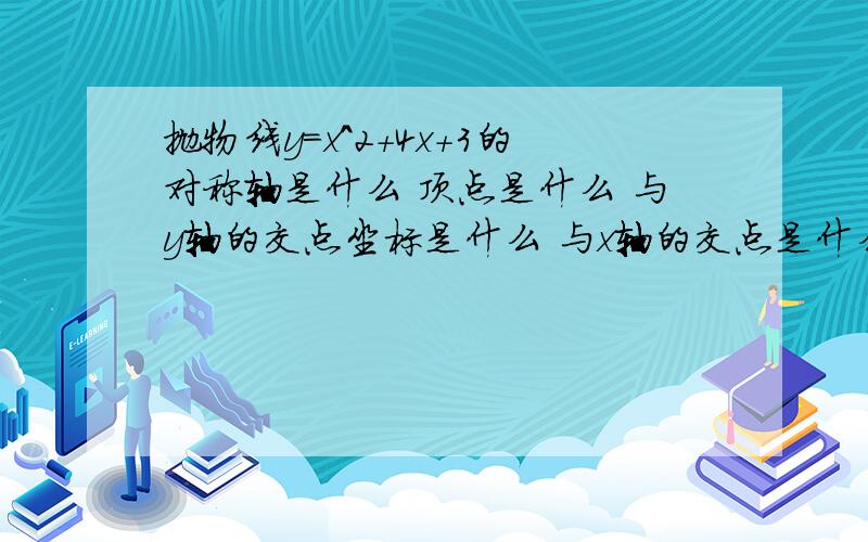 抛物线y=x^2+4x+3的对称轴是什么 顶点是什么 与y轴的交点坐标是什么 与x轴的交点是什么