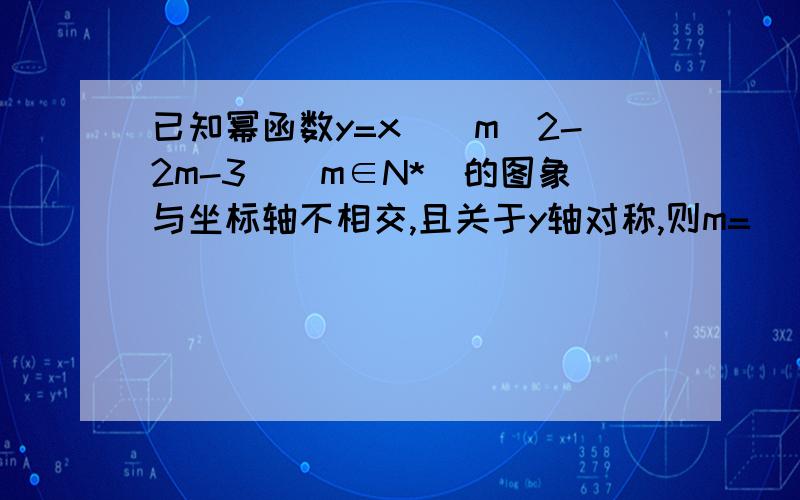 已知幂函数y=x^(m^2-2m-3)(m∈N*)的图象与坐标轴不相交,且关于y轴对称,则m=____.