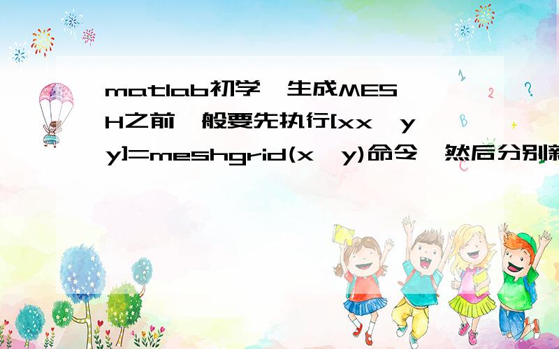 matlab初学,生成MESH之前一般要先执行[xx,yy]=meshgrid(x,y)命令,然后分别新生成一个xx和yy方阵 ,然后就可以用mesh(xx,yy,zz)命令生成立体图了,请问为什么要生成xx,yy?这两个矩阵是干吗用的?