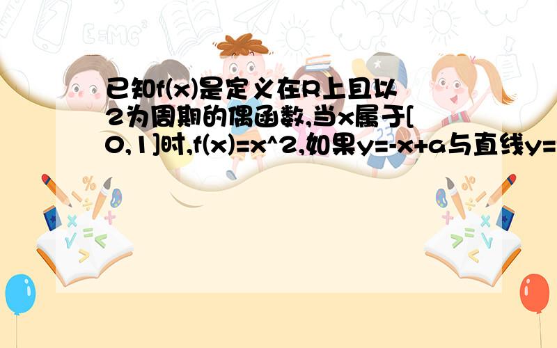 已知f(x)是定义在R上且以2为周期的偶函数,当x属于[0,1]时,f(x)=x^2,如果y=-x+a与直线y=f(x)恰有两个不同交点,则实数a的值为?请仔细讲一下