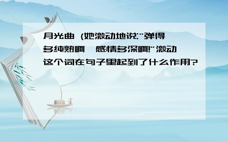 月光曲 (她激动地说:“弹得多纯熟啊,感情多深啊!”激动这个词在句子里起到了什么作用?