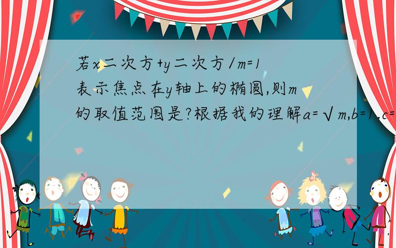 若x二次方+y二次方/m=1表示焦点在y轴上的椭圆,则m的取值范围是?根据我的理解a=√m,b=1.c=m-1 所以m>1