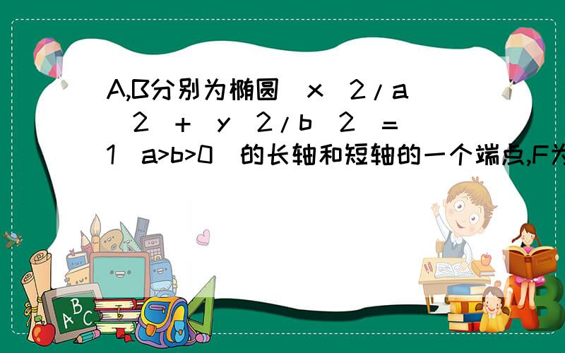 A,B分别为椭圆(x^2/a^2)+(y^2/b^2)=1(a>b>0)的长轴和短轴的一个端点,F为右焦点,AB⊥BF,则椭圆的离心率是