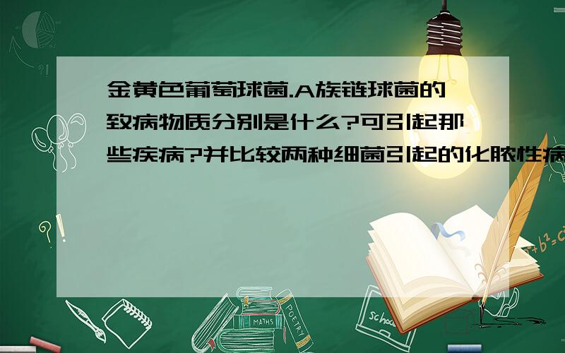 金黄色葡萄球菌.A族链球菌的致病物质分别是什么?可引起那些疾病?并比较两种细菌引起的化脓性病灶各有何特点?为什么?