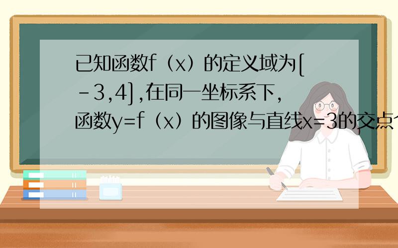 已知函数f（x）的定义域为[-3,4],在同一坐标系下,函数y=f（x）的图像与直线x=3的交点个数是?A.0个 B.1个 C.2个 D.0个或1个