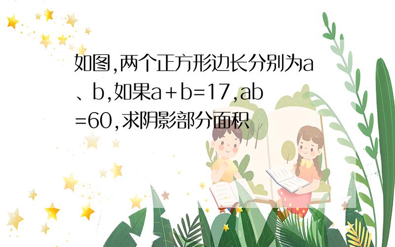 如图,两个正方形边长分别为a、b,如果a＋b=17,ab=60,求阴影部分面积