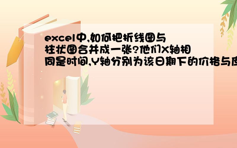 excel中,如何把折线图与柱状图合并成一张?他们X轴相同是时间,Y轴分别为该日期下的价格与库存.其中价格用折线图,库存用柱状图.纵坐标不同啊.价格到千,而库存是万吨记.怎么是纵坐标有两个