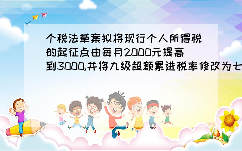 个税法草案拟将现行个人所得税的起征点由每月2000元提高到3000,并将九级超额累进税率修改为七级,两种征税方法的1-5级税率情况如图.1.把表中三角形处速算扣除法填完.2.甲今年五月缴了个人