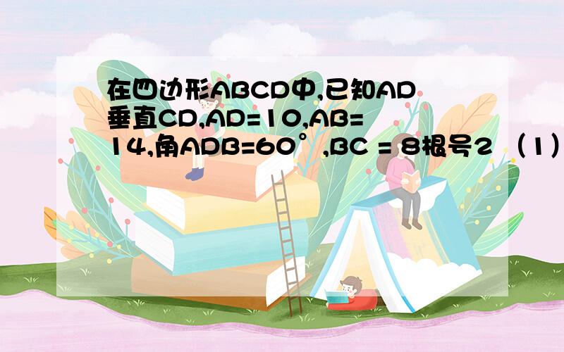 在四边形ABCD中,已知AD垂直CD,AD=10,AB=14,角ADB=60°,BC = 8根号2 （1）求BD的长（2）若角C为钝角,求角C有图