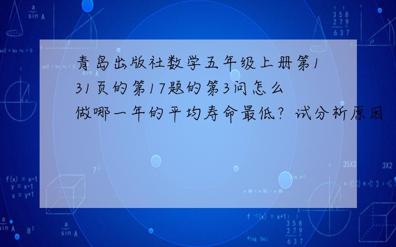 青岛出版社数学五年级上册第131页的第17题的第3问怎么做哪一年的平均寿命最低？试分析原因